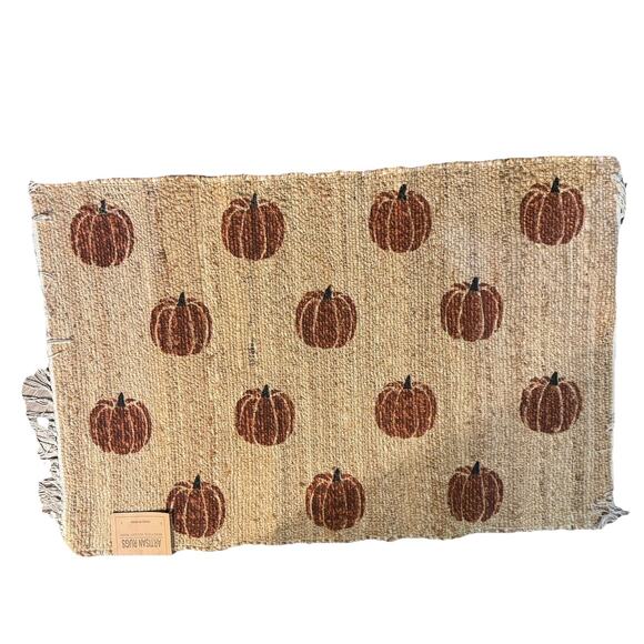 NEW ARTISAN AREA RUG TAN AND TERRACOTTA HARVEST PUMPKIN Braided Jute 27"x42” - Picture 1 of 13